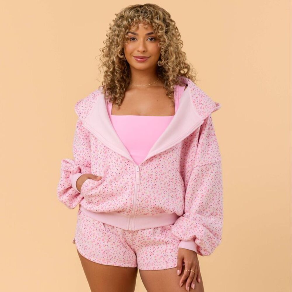 Blogilates -  Women's Mommy & Me Marshmallow Full Zip Pink Floral